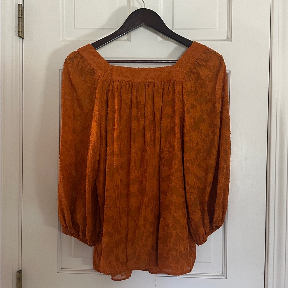 LC Lauren Conrad Burnt Orange Lace Blouse - Picture 3 of 4